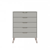 Manhattan Comfort 154GMC8 Rockefeller 5-Drawer Tall Dresser with Metal Legs in Off White and Nature